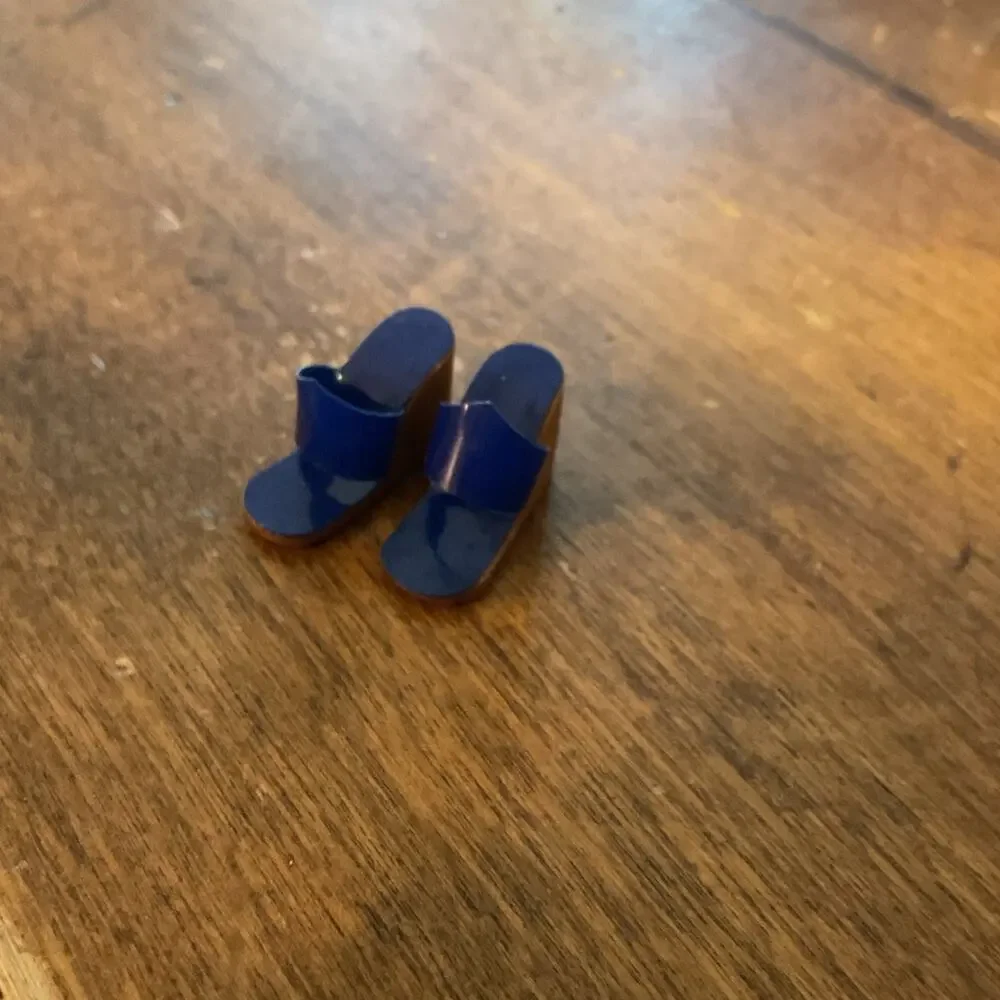 Vintage Barbie Blue Vinyl Open Toe Wedges Heels Shoes Sandals Plastic
